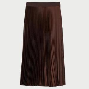 H&M brown pleated maxi skirt